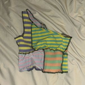 The Ragged Priest Striped One Shoulder Top